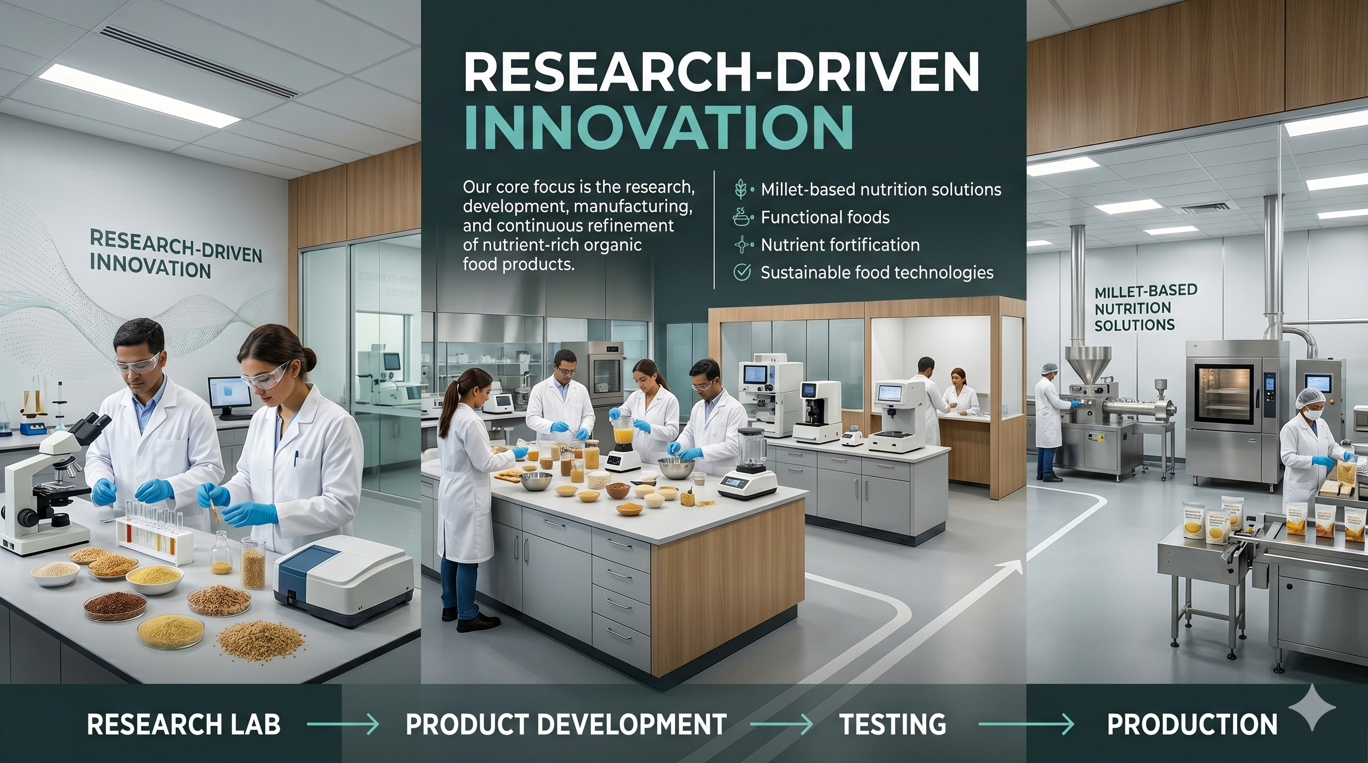 Lab research to testing and production flow slide